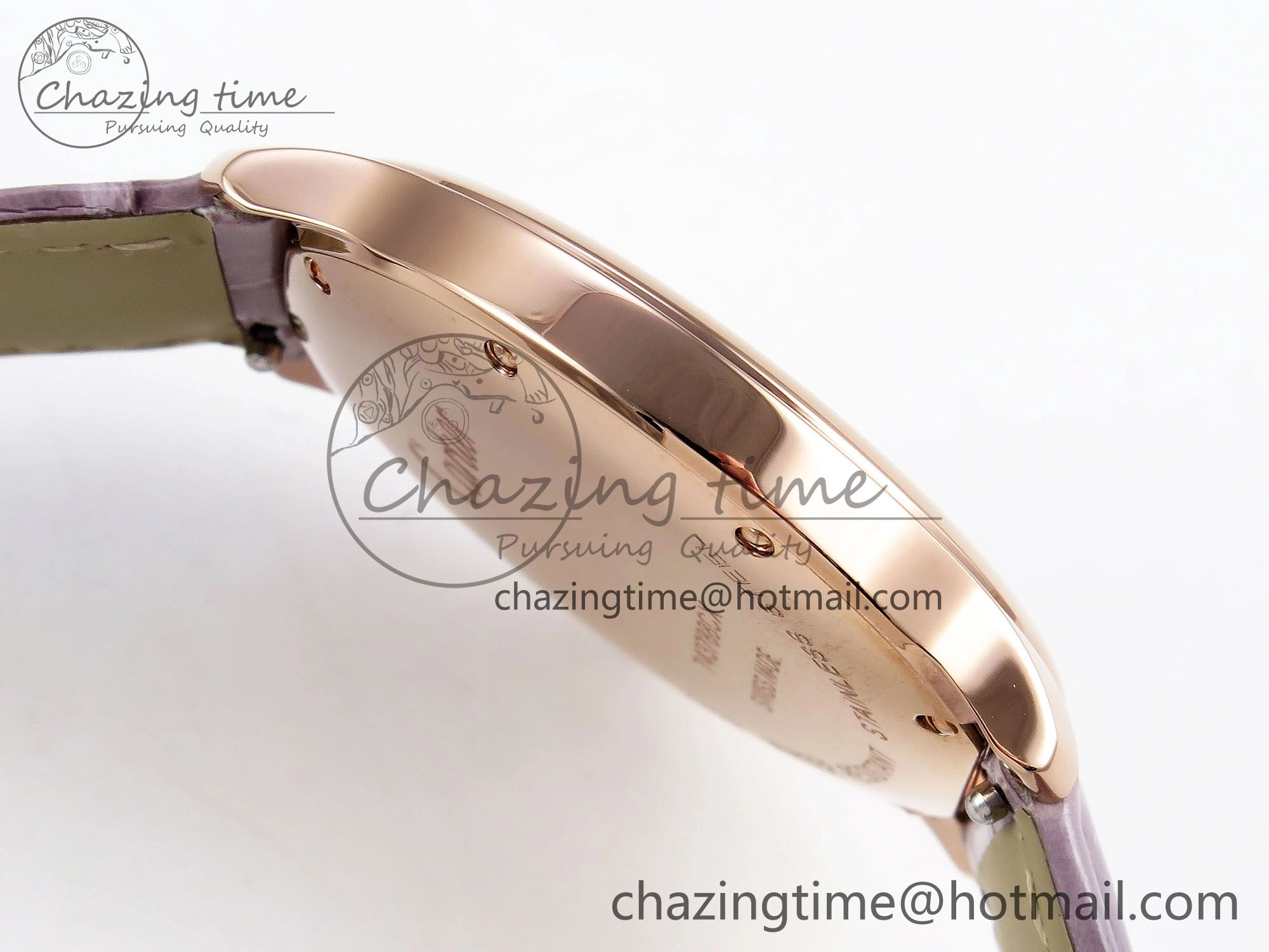 Ronde Louis Cartier 36mm RG DRF 1:1 Best Edition Sandblasted Beige Dial on Purple Leather Strap Ronda Quartz