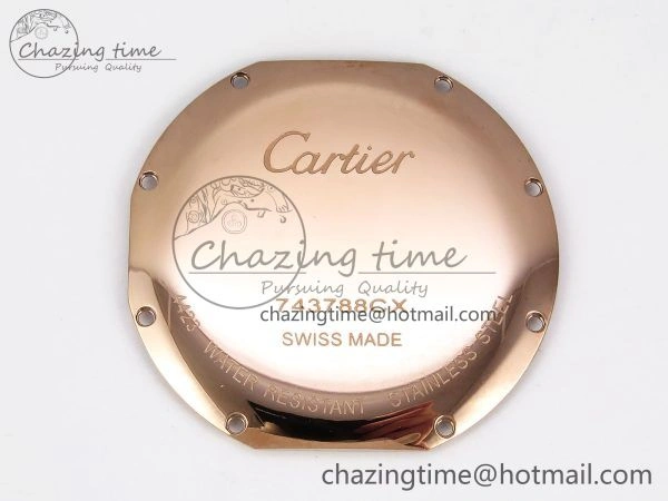 Ronde Louis Cartier 36mm RG DRF 1:1 Best Edition Sandblasted Beige Dial on Purple Leather Strap Ronda Quartz