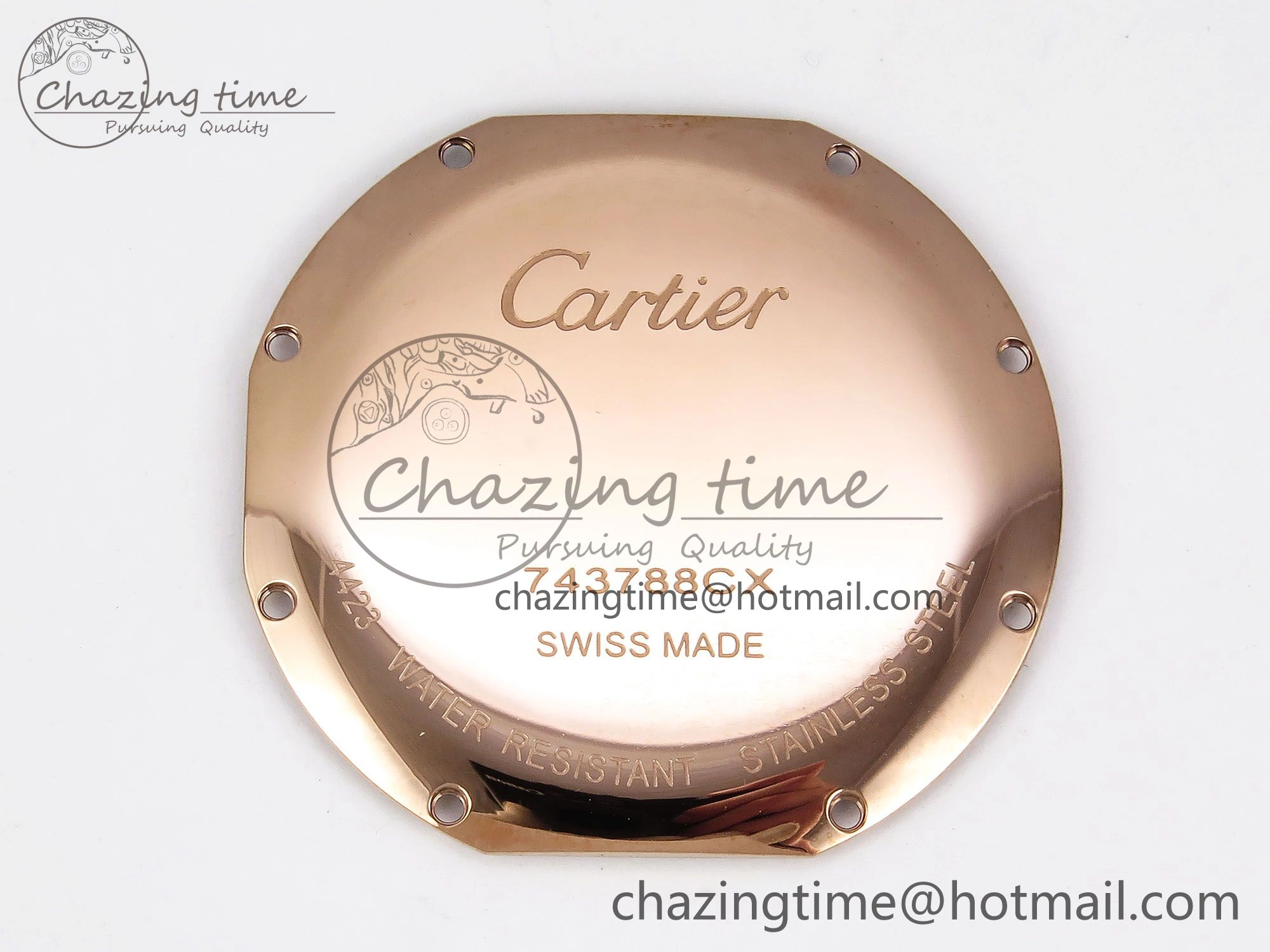 Ronde Louis Cartier 36mm RG DRF 1:1 Best Edition Sandblasted Beige Dial on Purple Leather Strap Ronda Quartz