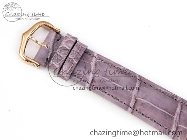 Ronde Louis Cartier 36mm RG DRF 1:1 Best Edition Sandblasted Beige Dial on Purple Leather Strap Ronda Quartz