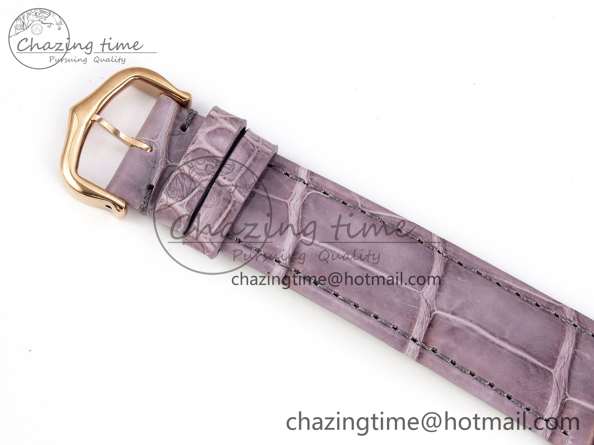 Ronde Louis Cartier 36mm RG DRF 1:1 Best Edition Sandblasted Beige Dial on Purple Leather Strap Ronda Quartz