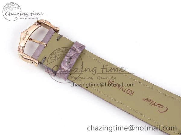 Ronde Louis Cartier 36mm RG DRF 1:1 Best Edition Sandblasted Beige Dial on Purple Leather Strap Ronda Quartz