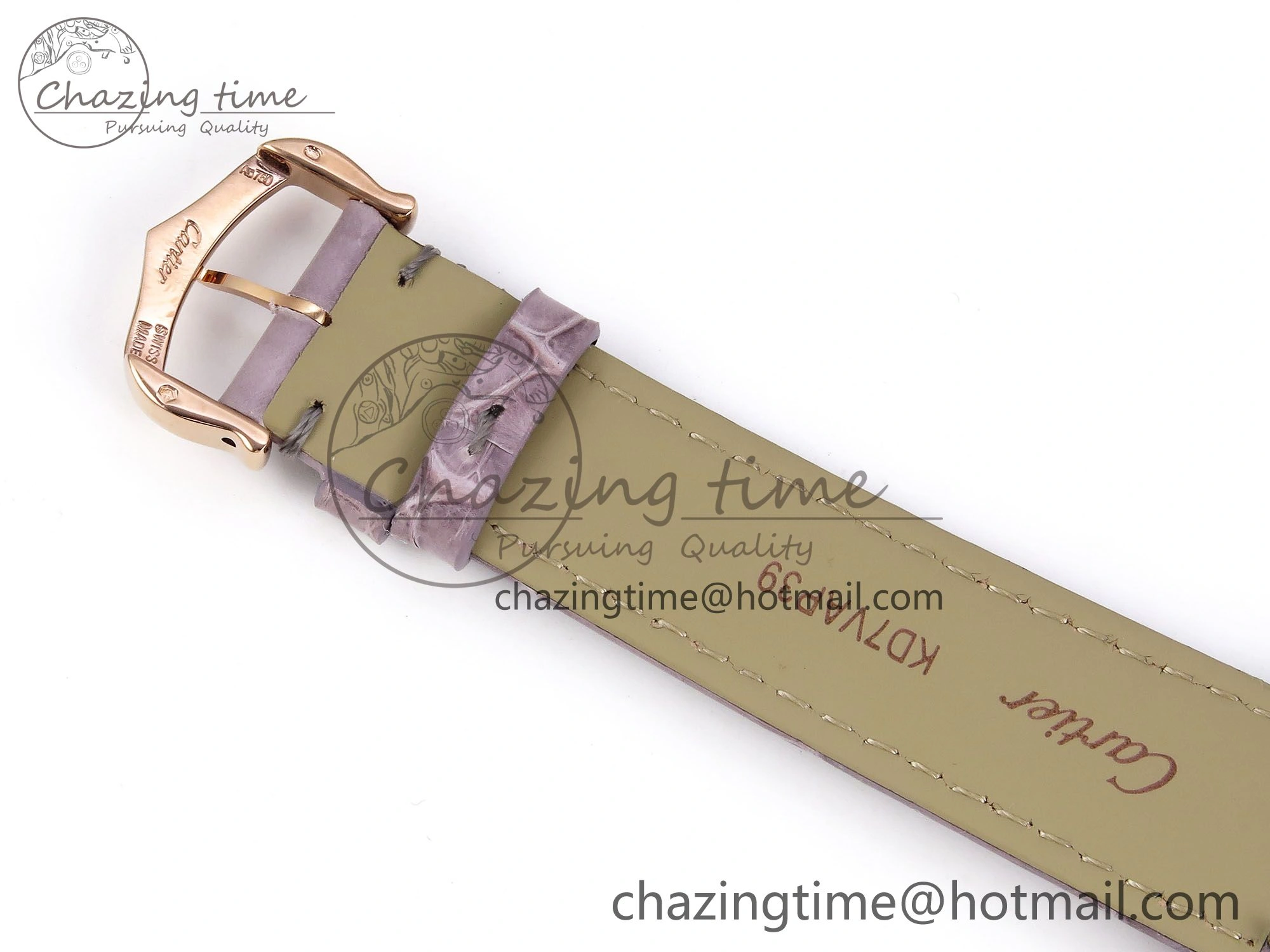 Ronde Louis Cartier 36mm RG DRF 1:1 Best Edition Sandblasted Beige Dial on Purple Leather Strap Ronda Quartz