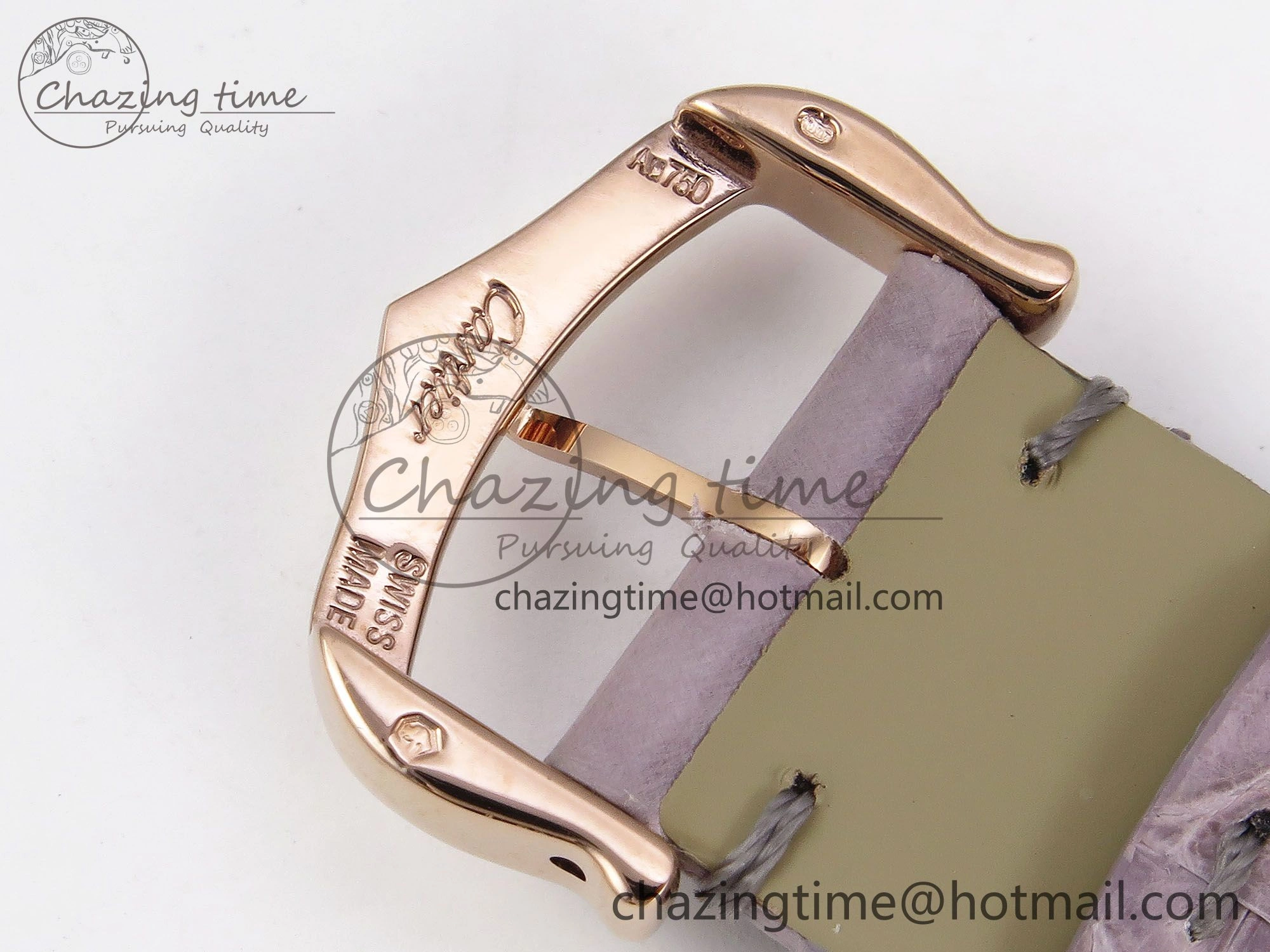 Ronde Louis Cartier 36mm RG DRF 1:1 Best Edition Sandblasted Beige Dial on Purple Leather Strap Ronda Quartz