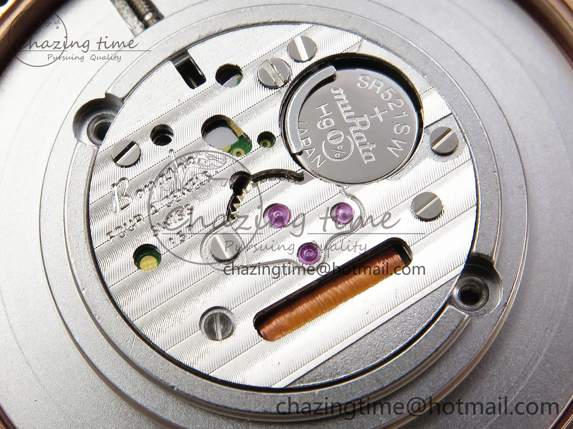 Ronde Louis Cartier 36mm RG DRF 1:1 Best Edition Sandblasted Beige Dial on Purple Leather Strap Ronda Quartz