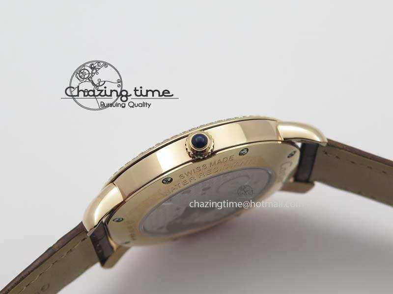 Ronde Louis Cartier RG UT Best Edition White Dial Diamond Bezel On Brown Leather Strap