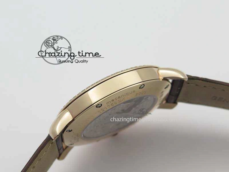 Ronde Louis Cartier RG UT Best Edition White Dial Diamond Bezel On Brown Leather Strap