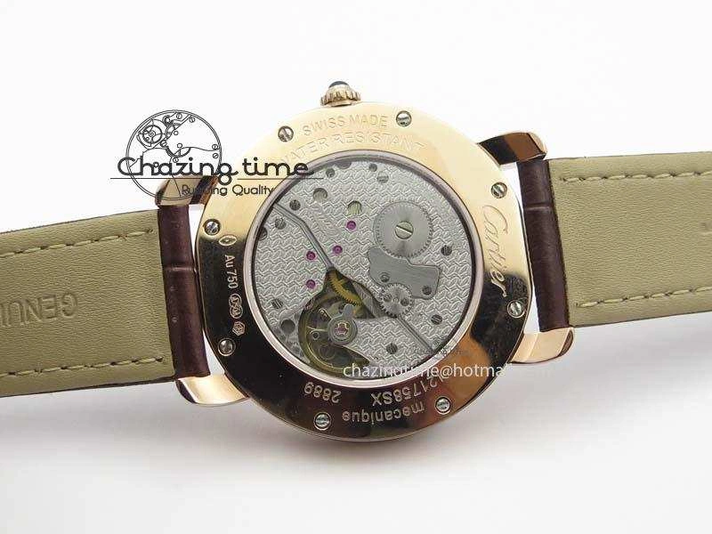 Ronde Louis Cartier RG UT Best Edition White Dial Diamond Bezel On Brown Leather Strap