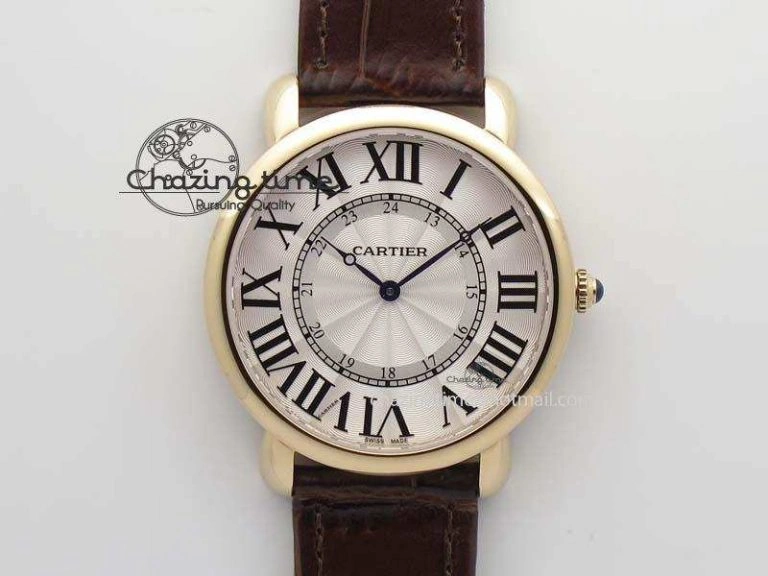 Ronde Louis Cartier RG UT Best Edition White Dial On Brown Leather Strap