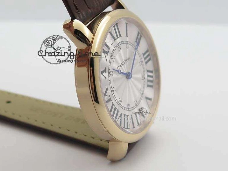 Ronde Louis Cartier RG UT Best Edition White Dial On Brown Leather Strap