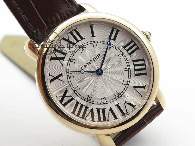 Ronde Louis Cartier RG UT Best Edition White Dial On Brown Leather Strap
