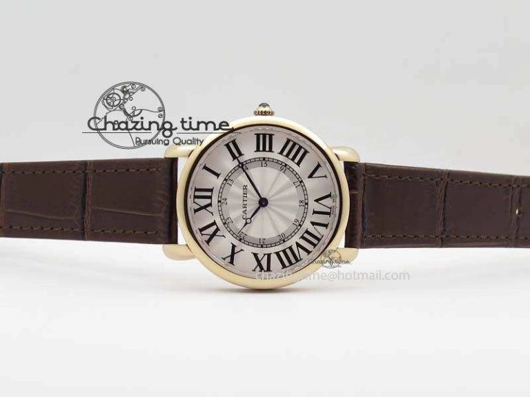 Ronde Louis Cartier RG UT Best Edition White Dial On Brown Leather Strap