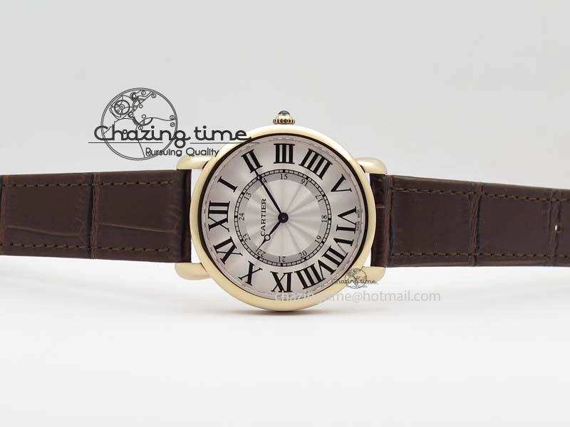 Ronde Louis Cartier RG UT Best Edition White Dial On Brown Leather Strap