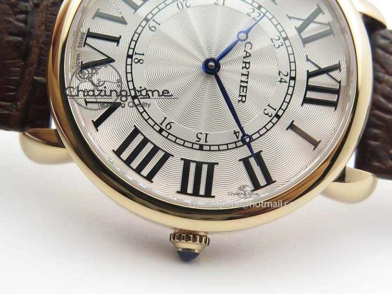 Ronde Louis Cartier RG UT Best Edition White Dial On Brown Leather Strap