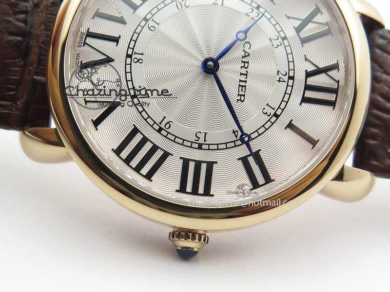 Ronde Louis Cartier RG UT Best Edition White Dial On Brown Leather Strap
