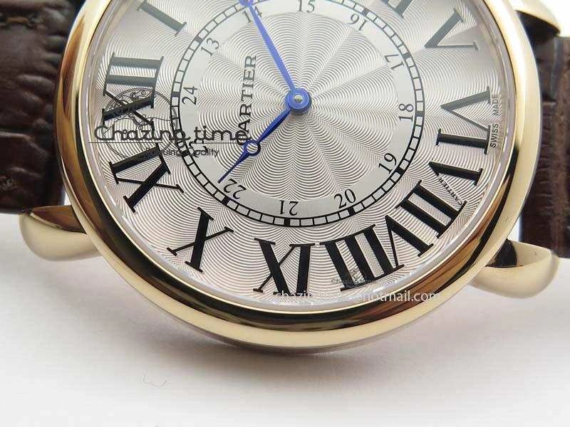 Ronde Louis Cartier RG UT Best Edition White Dial On Brown Leather Strap