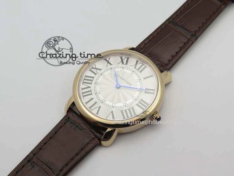 Ronde Louis Cartier RG UT Best Edition White Dial On Brown Leather Strap
