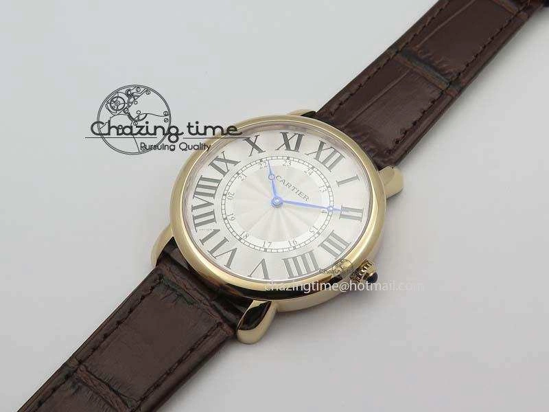 Ronde Louis Cartier RG UT Best Edition White Dial On Brown Leather Strap