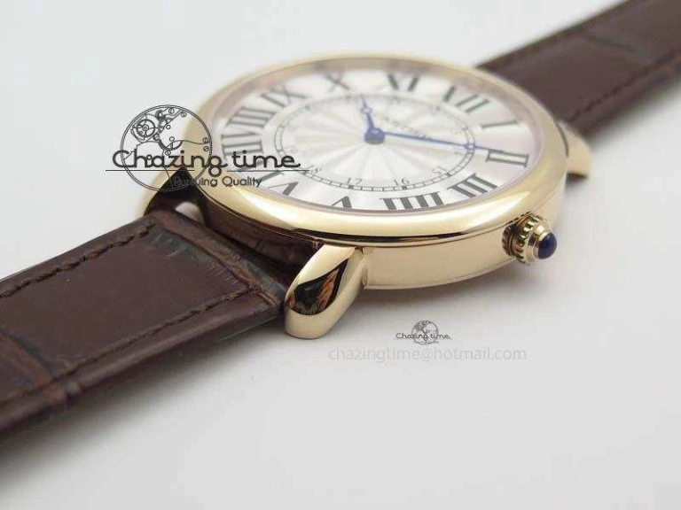 Ronde Louis Cartier RG UT Best Edition White Dial On Brown Leather Strap