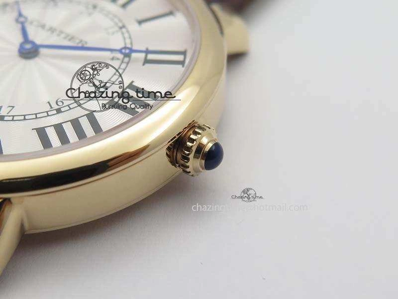 Ronde Louis Cartier RG UT Best Edition White Dial On Brown Leather Strap