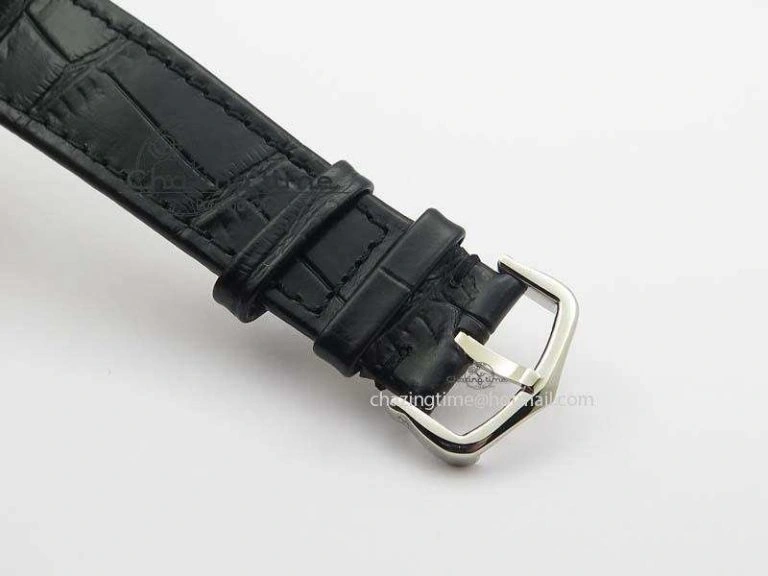 Ronde Louis Cartier SS UT Best Edition White Dial Diamond Bezel On Black Leather Strap