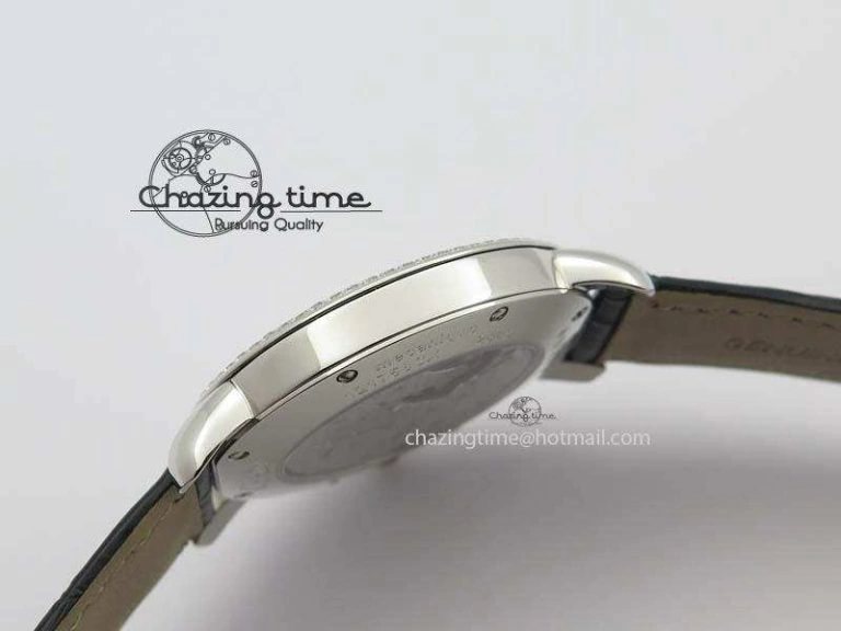 Ronde Louis Cartier SS UT Best Edition White Dial Diamond Bezel On Black Leather Strap