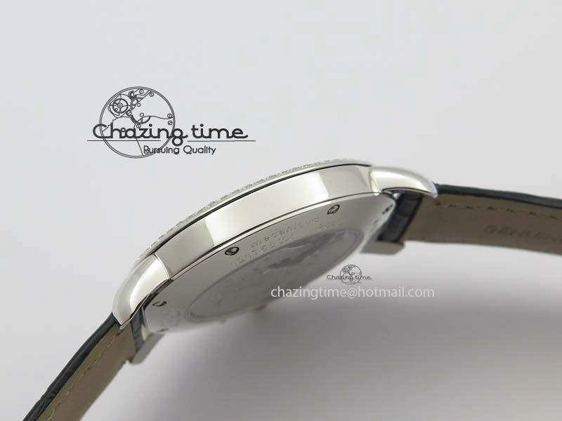 Ronde Louis Cartier SS UT Best Edition White Dial Diamond Bezel On Black Leather Strap