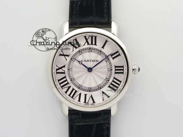Ronde Louis Cartier SS UT Best Edition White Dial On Black Leather Strap