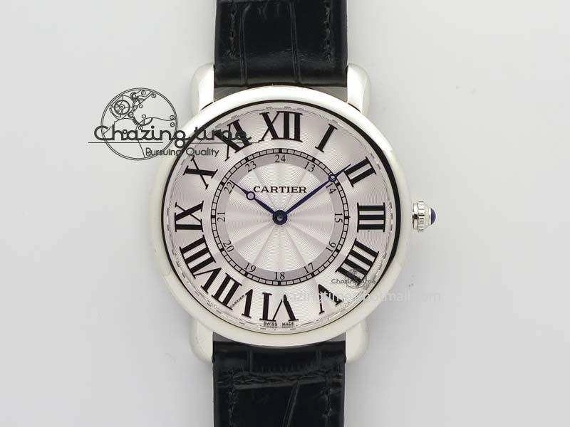 Ronde Louis Cartier SS UT Best Edition White Dial On Black Leather Strap