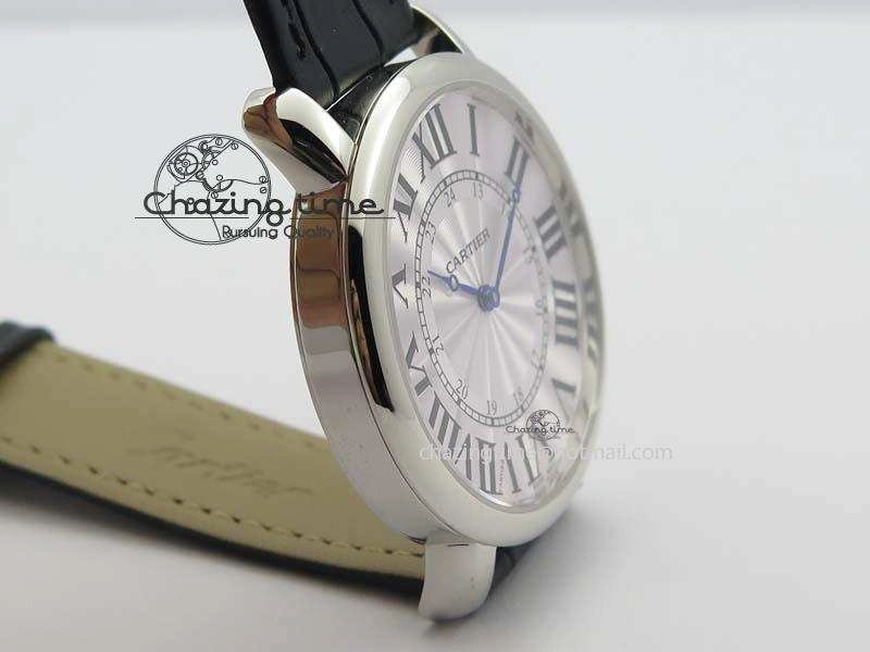 Ronde Louis Cartier SS UT Best Edition White Dial On Black Leather Strap