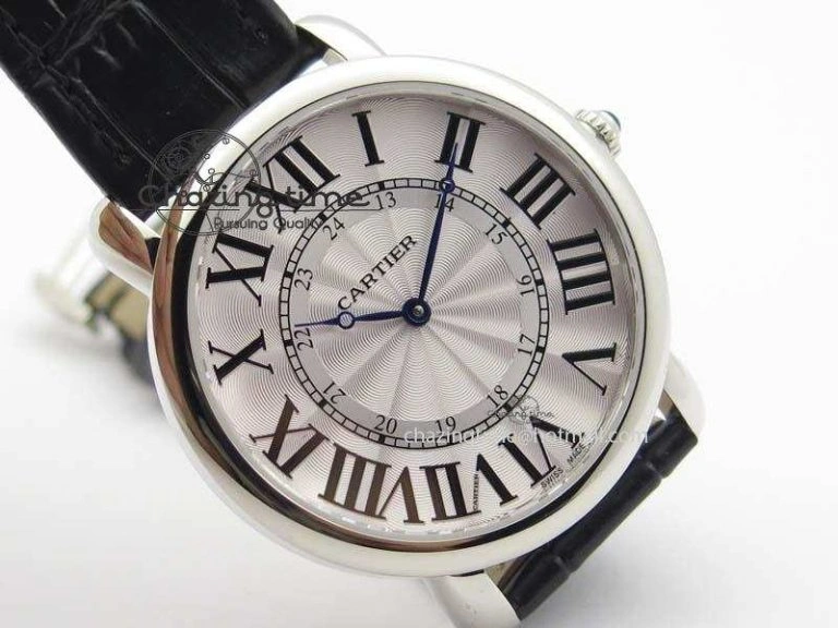 Ronde Louis Cartier SS UT Best Edition White Dial On Black Leather Strap
