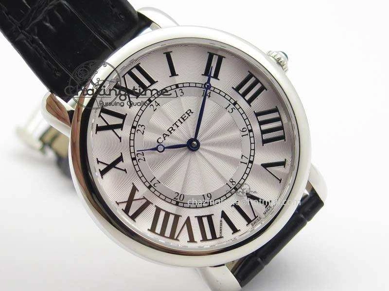Ronde Louis Cartier SS UT Best Edition White Dial On Black Leather Strap