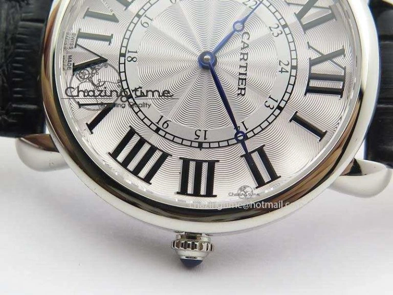 Ronde Louis Cartier SS UT Best Edition White Dial On Black Leather Strap