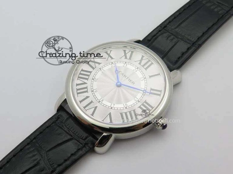 Ronde Louis Cartier SS UT Best Edition White Dial On Black Leather Strap