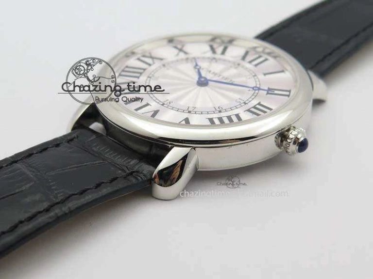Ronde Louis Cartier SS UT Best Edition White Dial On Black Leather Strap