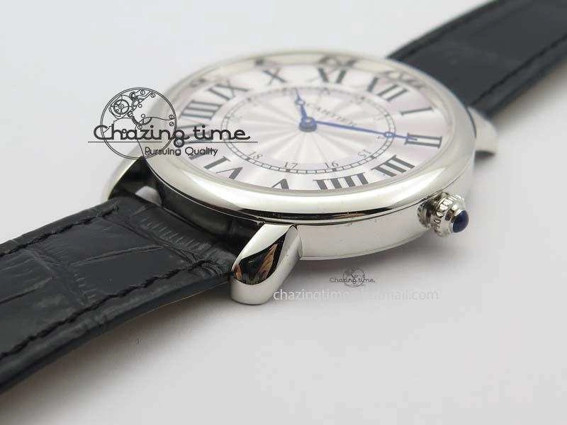 Ronde Louis Cartier SS UT Best Edition White Dial On Black Leather Strap