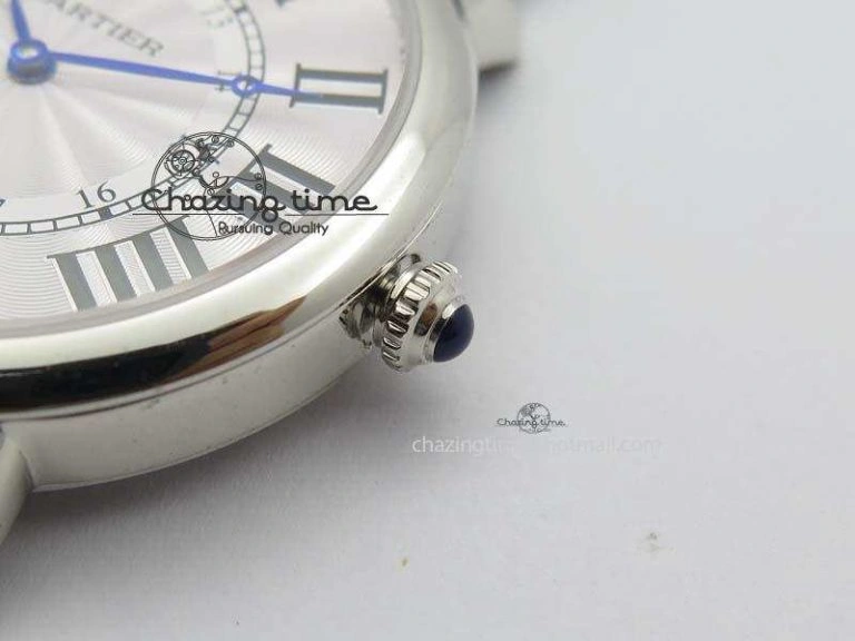 Ronde Louis Cartier SS UT Best Edition White Dial On Black Leather Strap