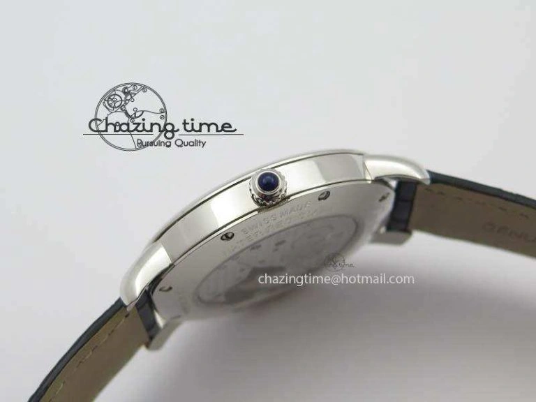 Ronde Louis Cartier SS UT Best Edition White Dial On Black Leather Strap