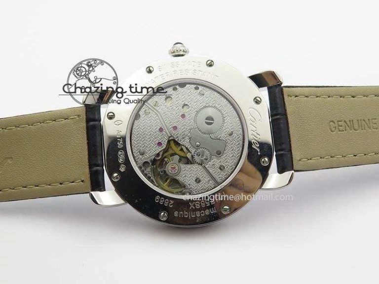 Ronde Louis Cartier SS UT Best Edition White Dial On Black Leather Strap
