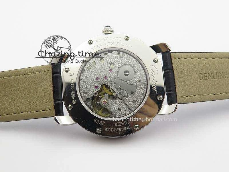 Ronde Louis Cartier SS UT Best Edition White Dial On Black Leather Strap