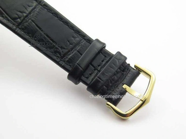 Ronde Louis Cartier YG UT Best Edition White Dial Diamond Bezel On Black Leather Strap