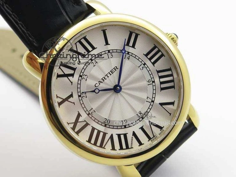 Ronde Louis Cartier YG UT Best Edition White Dial On Black Leather Strap