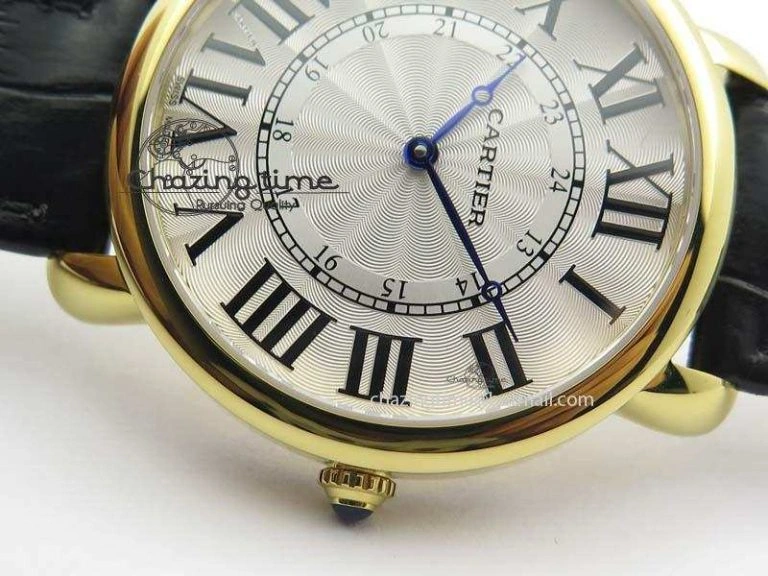 Ronde Louis Cartier YG UT Best Edition White Dial On Black Leather Strap