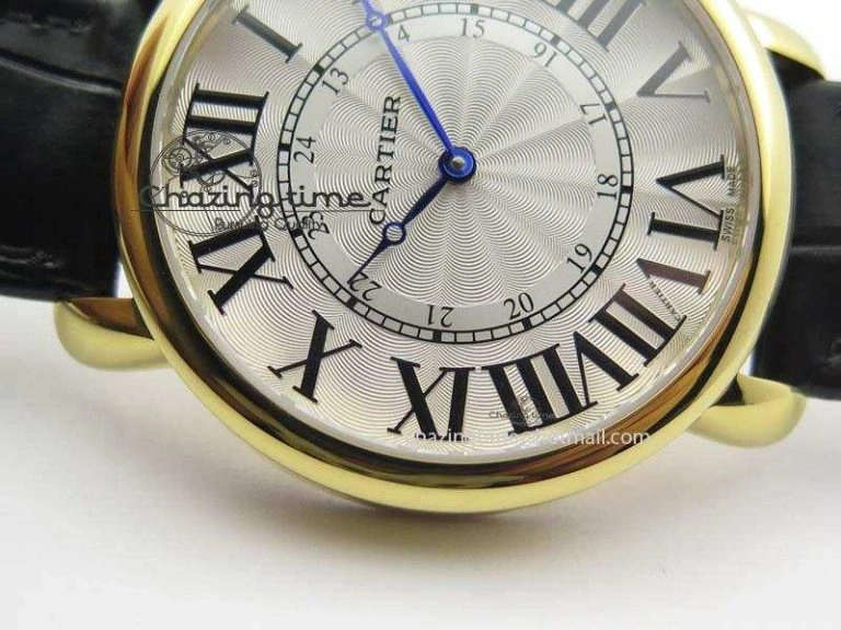 Ronde Louis Cartier YG UT Best Edition White Dial On Black Leather Strap