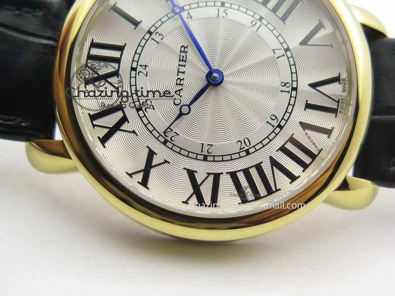 Ronde Louis Cartier YG UT Best Edition White Dial On Black Leather Strap