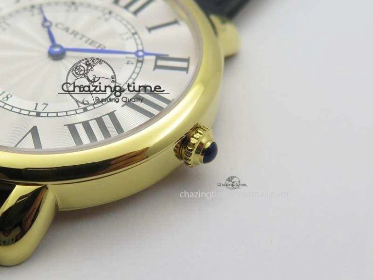Ronde Louis Cartier YG UT Best Edition White Dial On Black Leather Strap