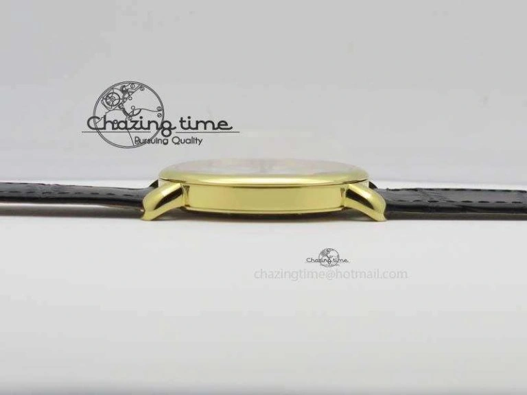 Ronde Louis Cartier YG UT Best Edition White Dial On Black Leather Strap