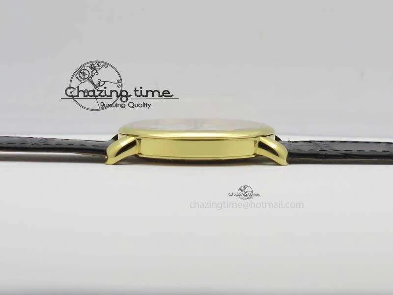 Ronde Louis Cartier YG UT Best Edition White Dial On Black Leather Strap