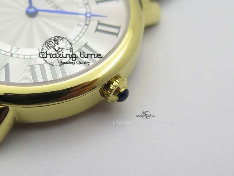 Ronde Louis Cartier YG UT Best Edition White Dial On Black Leather Strap