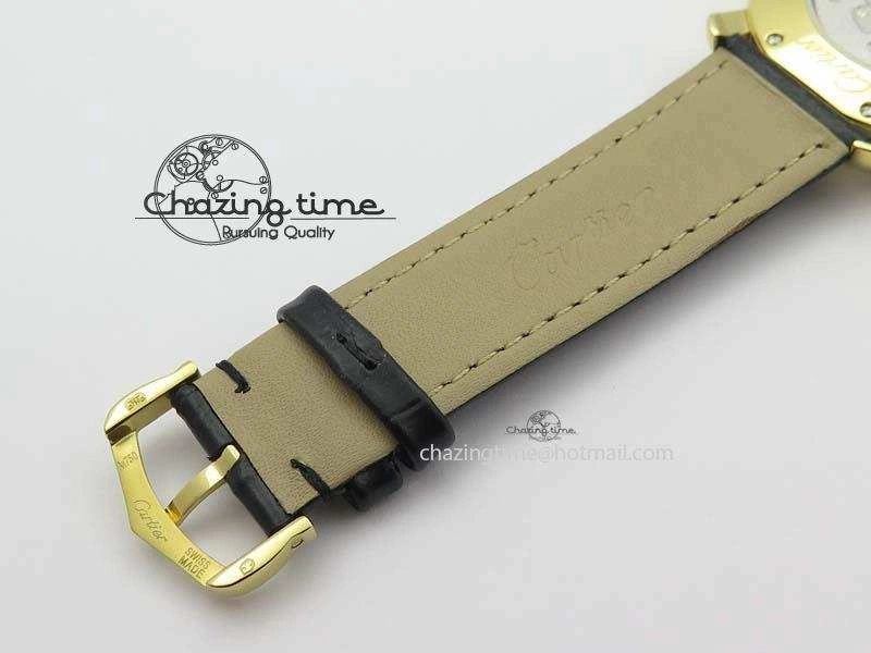 Ronde Louis Cartier YG UT Best Edition White Dial On Black Leather Strap